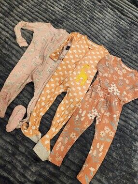 Girls' Peach Floral & Heart Print One-Piece Sleepers - 3-Pack, Size 3T